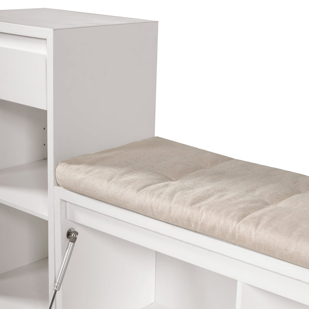 TREXM All-in-One Entryway Storage Bench with Cushion, Compartments & Drawers