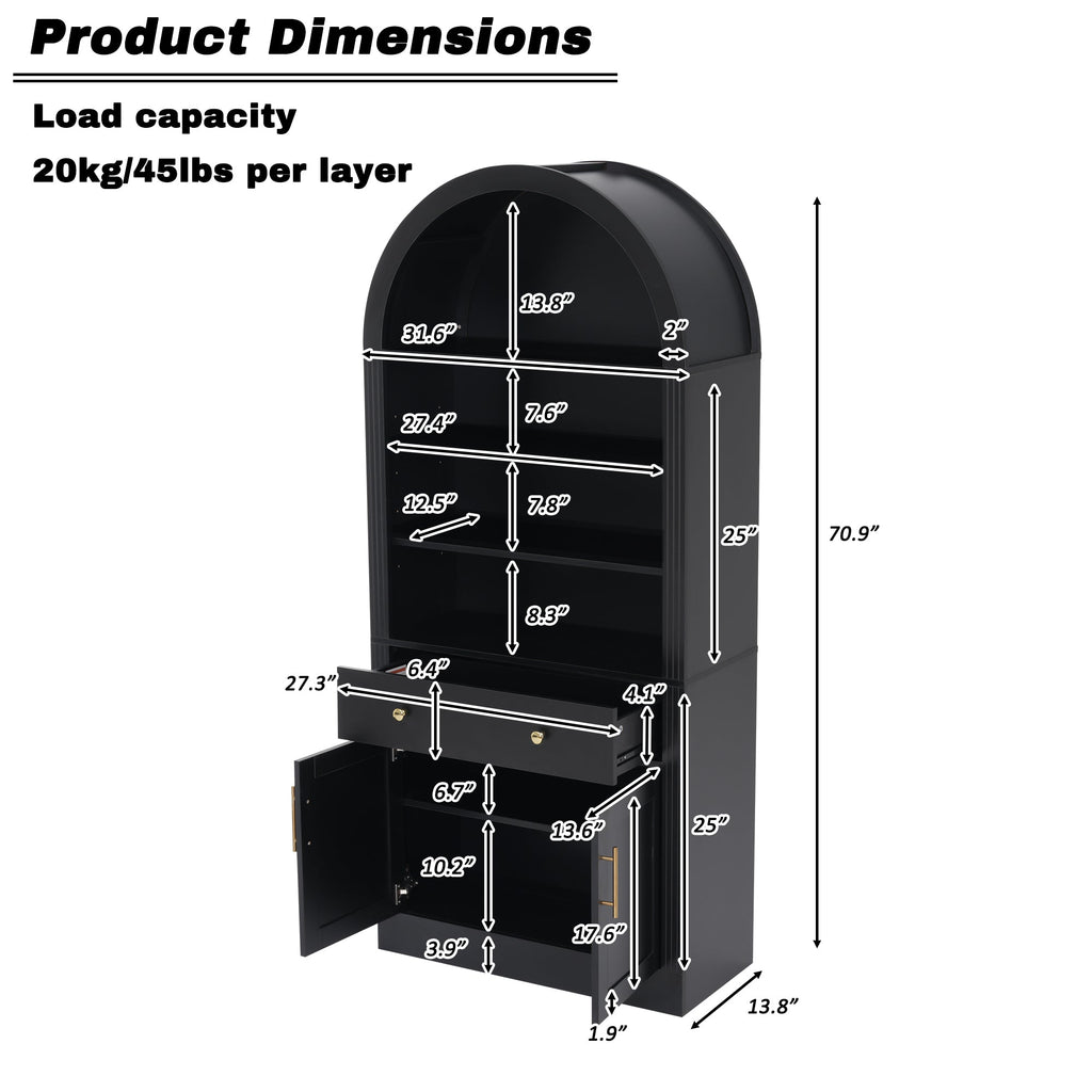 Arched Bookshelf with Storage Cabinet