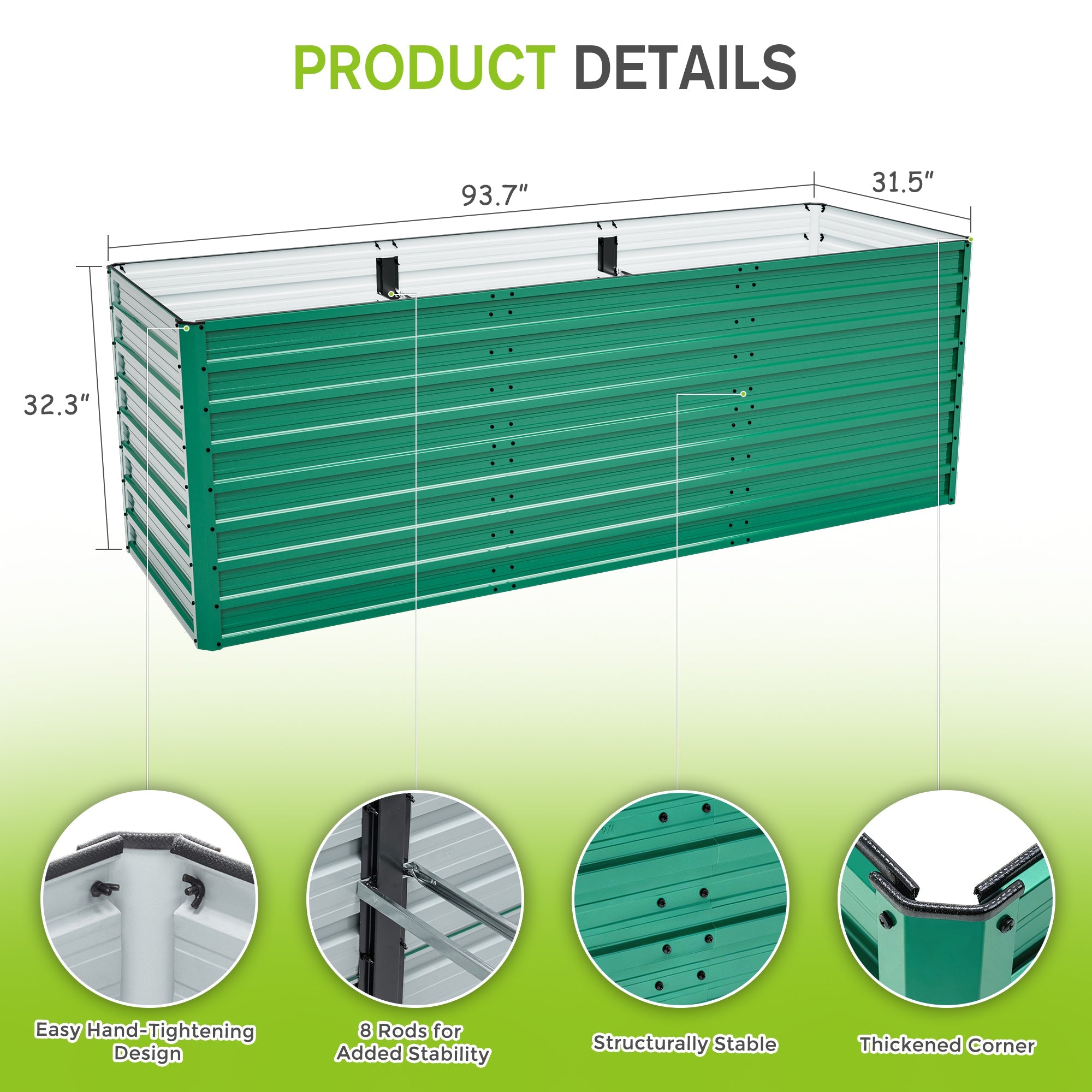 2-Pack 93.7"x31.5"x32.3" Raised Garden Bed
