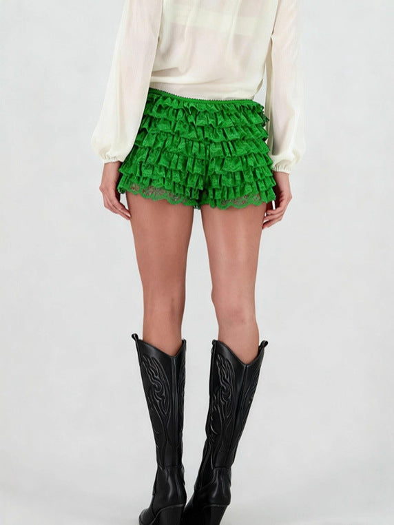 Summer Ballet-Style European And American Pencil Pleated Multi-Layer Lace Shorts For Women