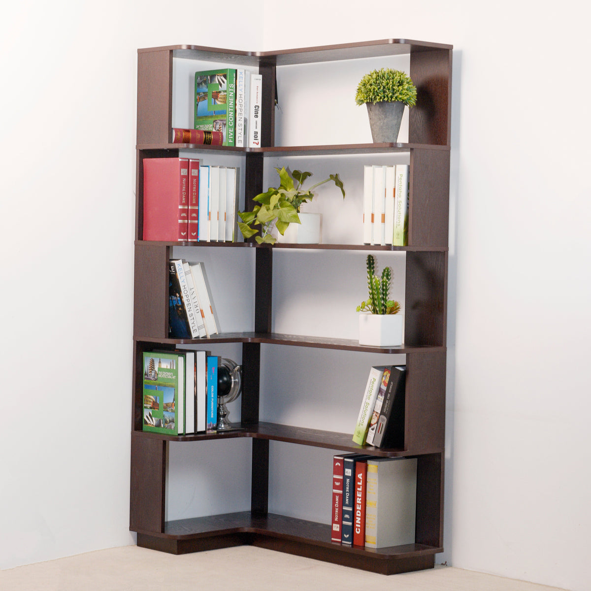 Extended Size Freestanding L-Shaped Corner Bookshelf
