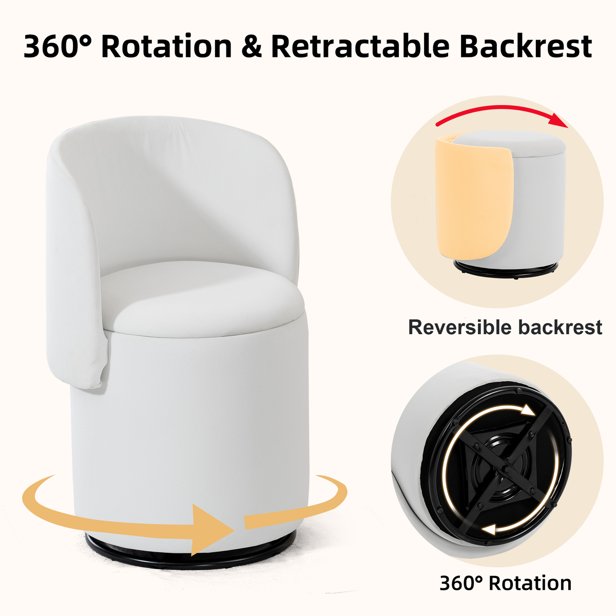 Stylish Upholstered Barrel Chair: 360° Swivel Vanity Stool