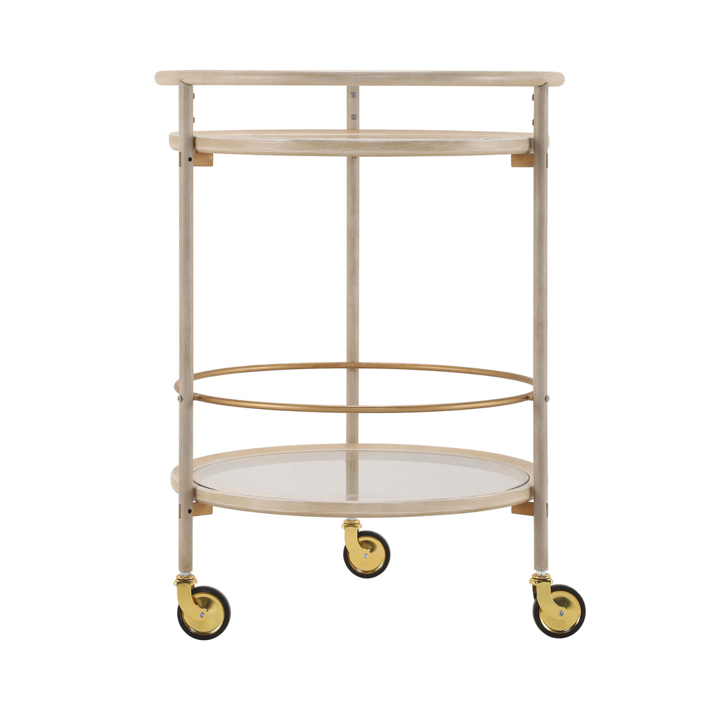 Round Bar Cart with Tempered Glass Shelves