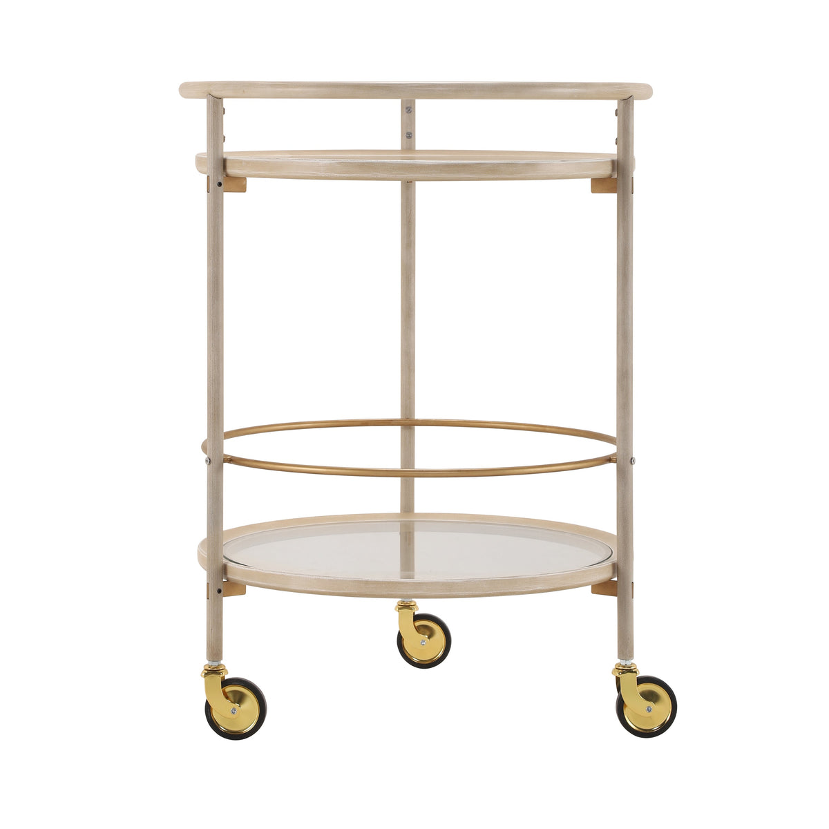 Round Bar Cart with Tempered Glass Shelves