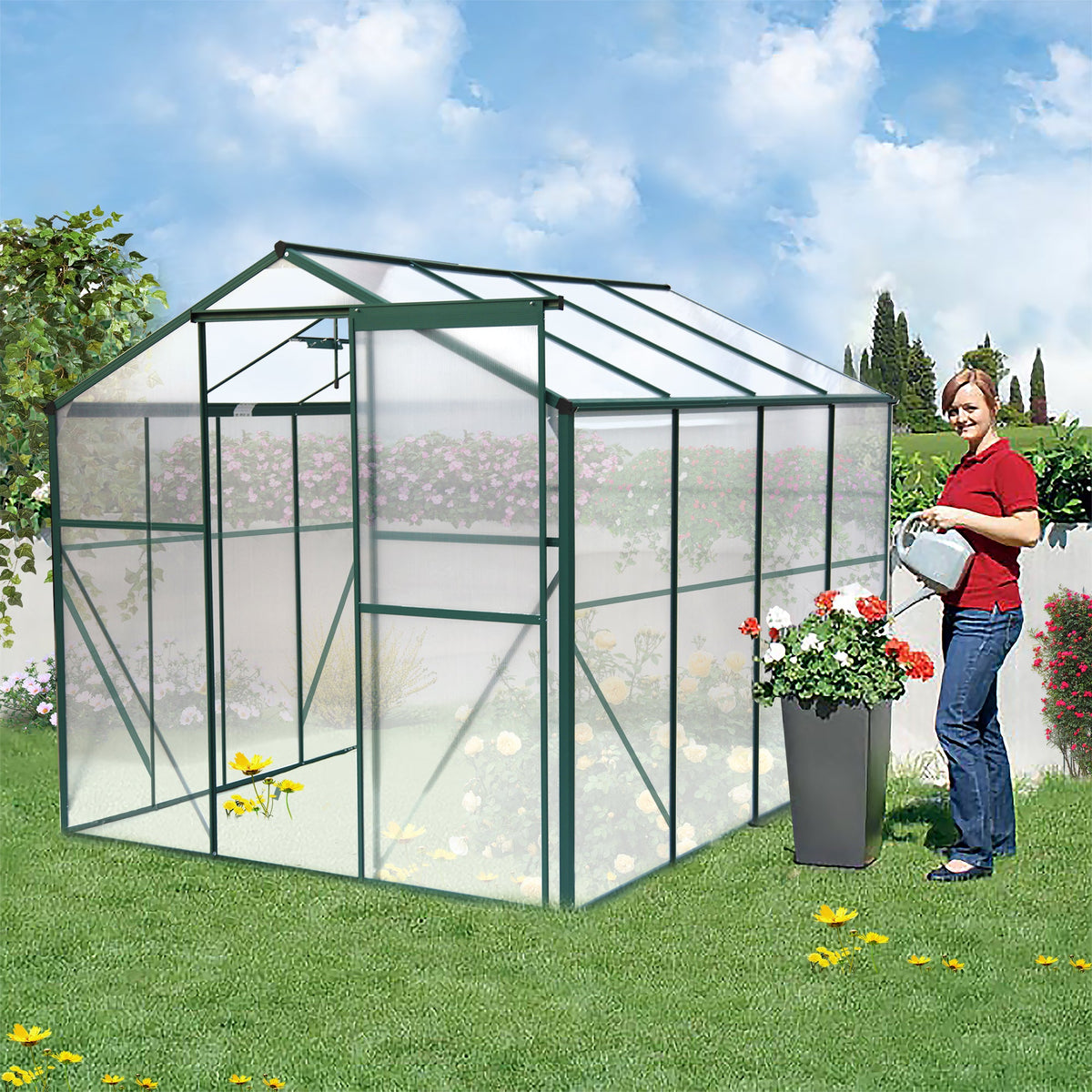 Polycarbonate Greenhouse - 6' x 8' Heavy Duty Walk-in Garden Greenhouse