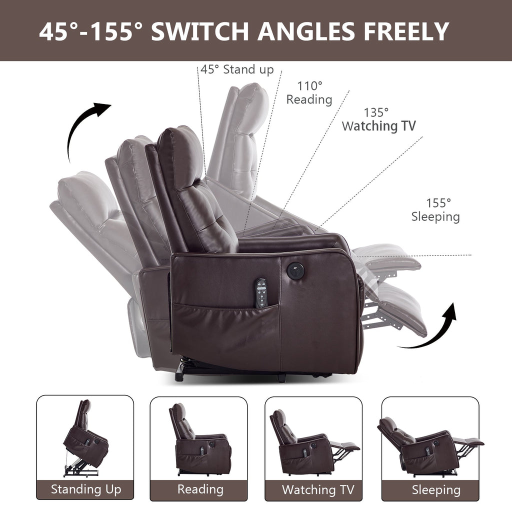 Brown PU Single Motor Power Lift Recliner Chair