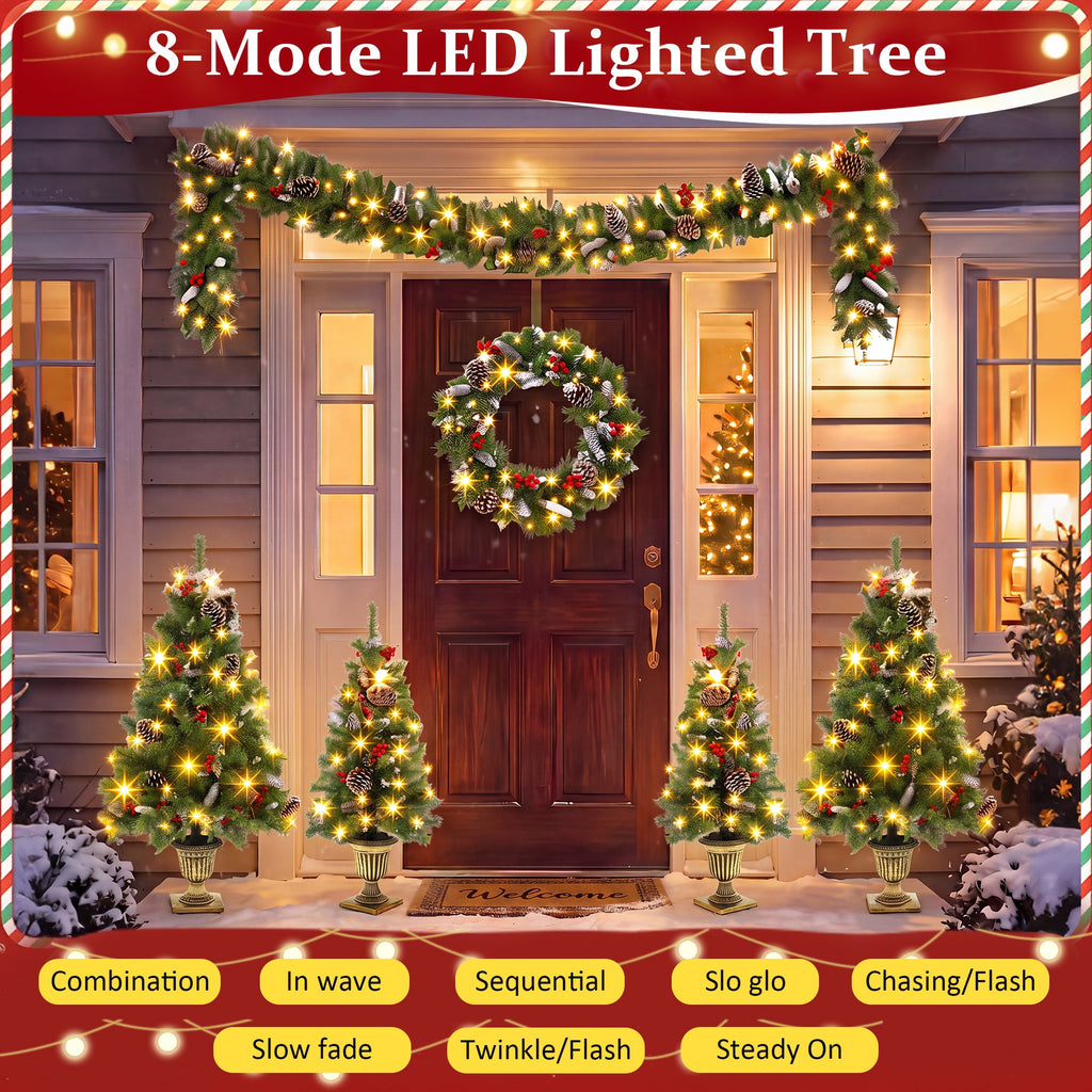 6-Piece Christmas Tree Set – 4 Trees, Wreath, and Garland