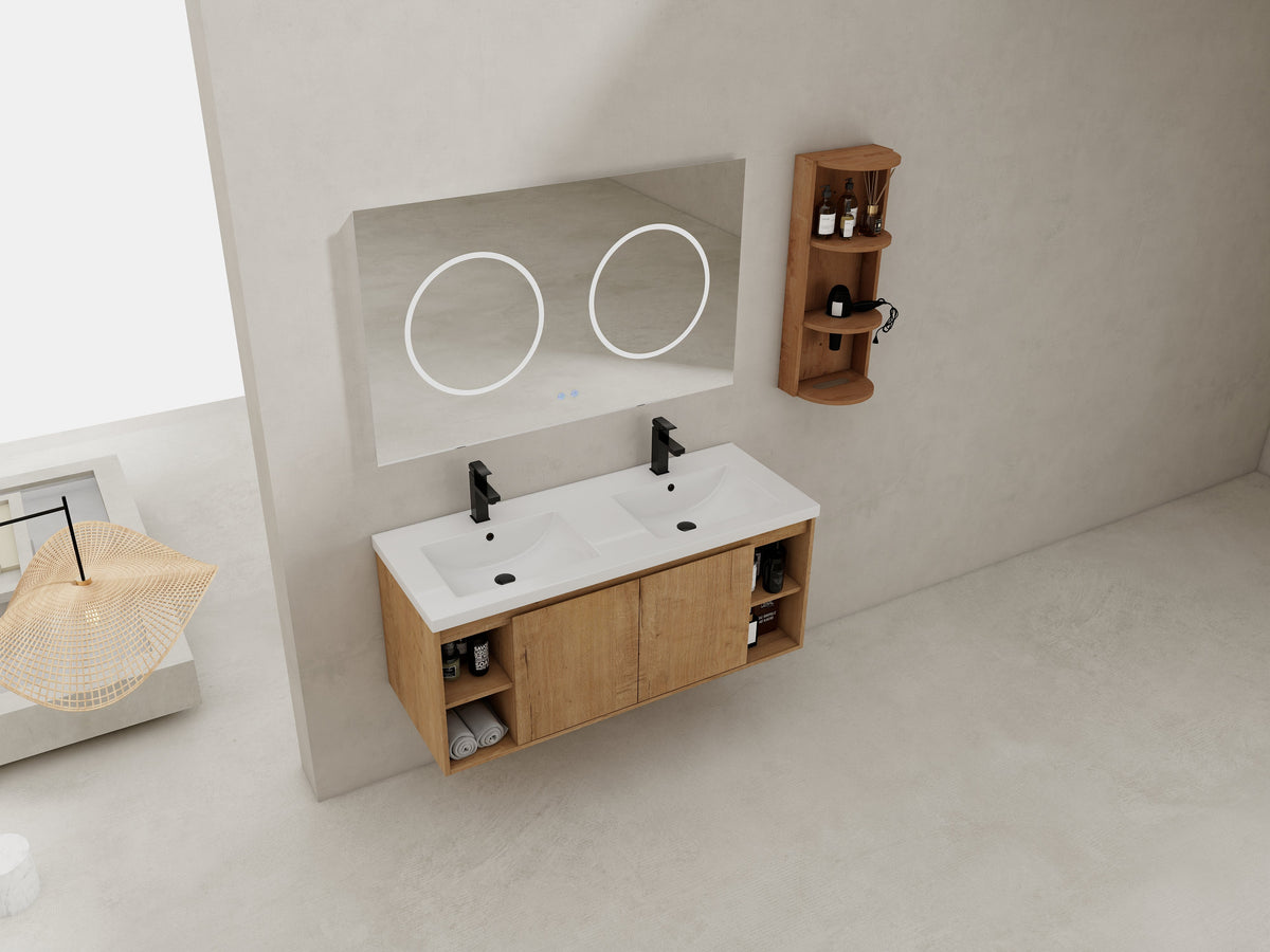 48" Wall-Mounted Bathroom Vanity With Double Sink and Storage Rack