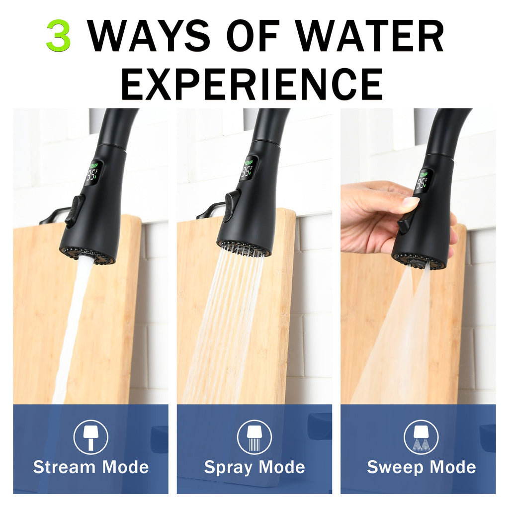 3-in-1 Kitchen Faucet with LED Temperature Display