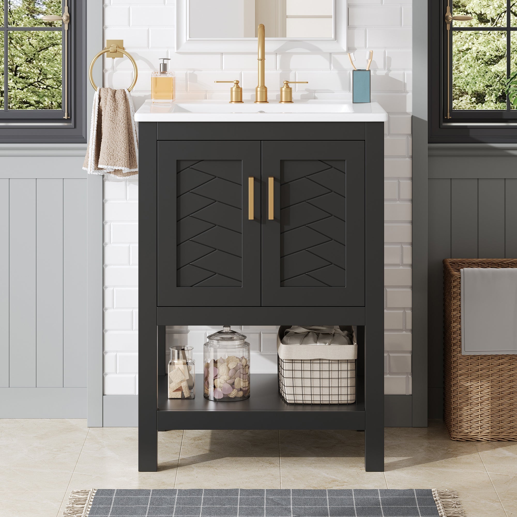24" Modern Bathroom Vanity with Elegant Twill Design
