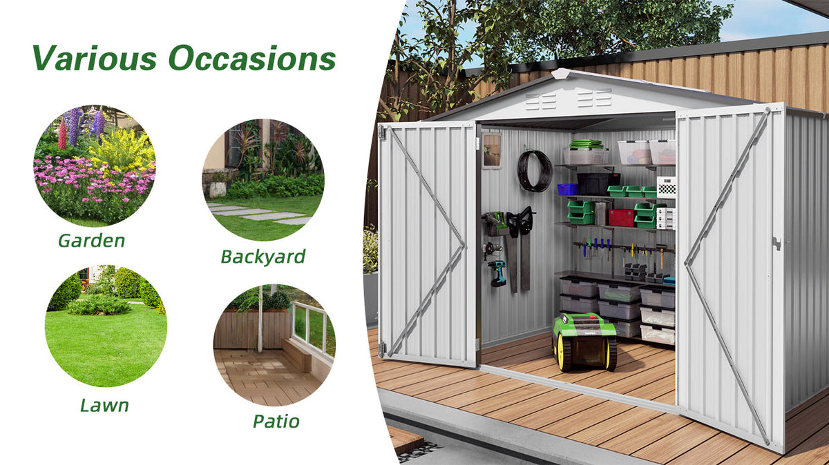 8X6 FT Metal Outdoor Garden Storage Shed