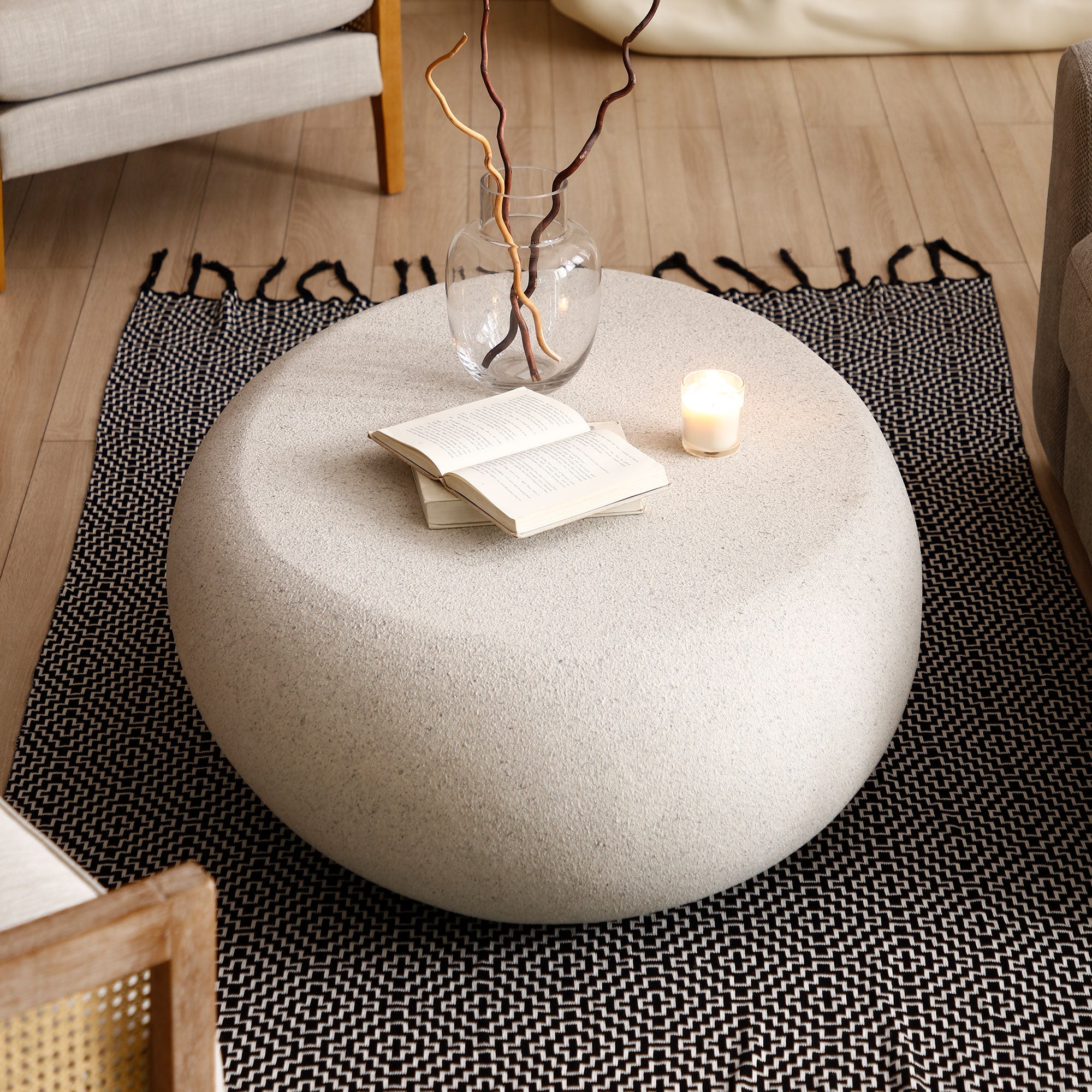 43.31'' Fiberglass Elliptical Coffee Table for Living Room