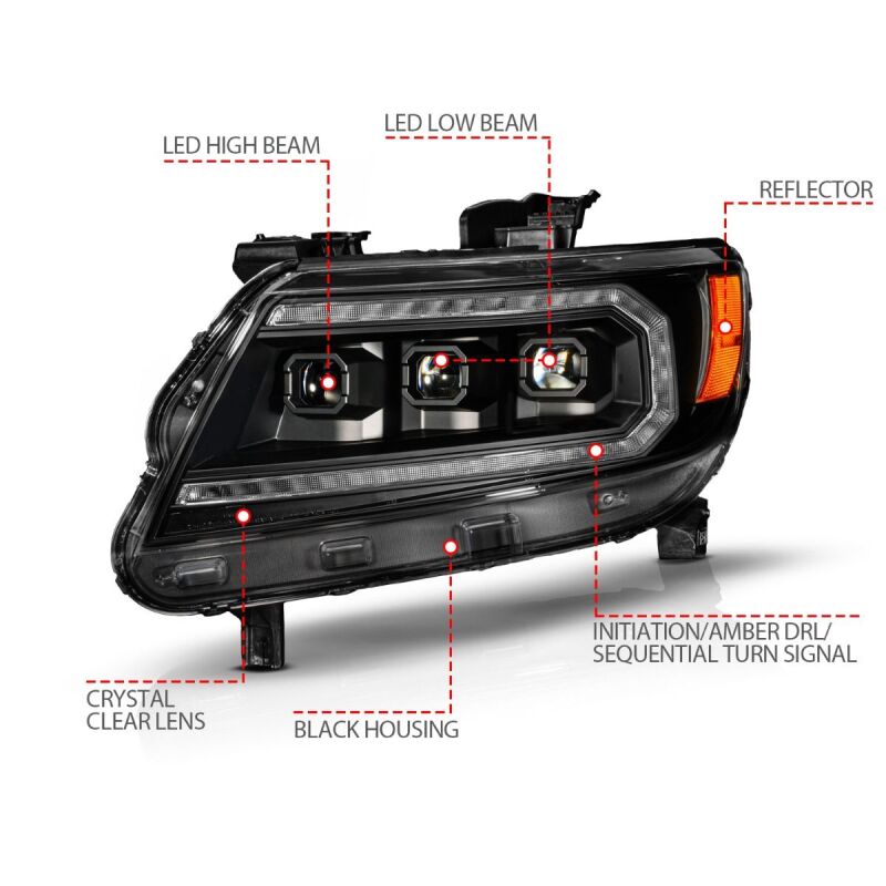 ANZO 15-22 Chevy Colorado Full LED Headlights w/ Initiation (Amber DRL) - Black 111641