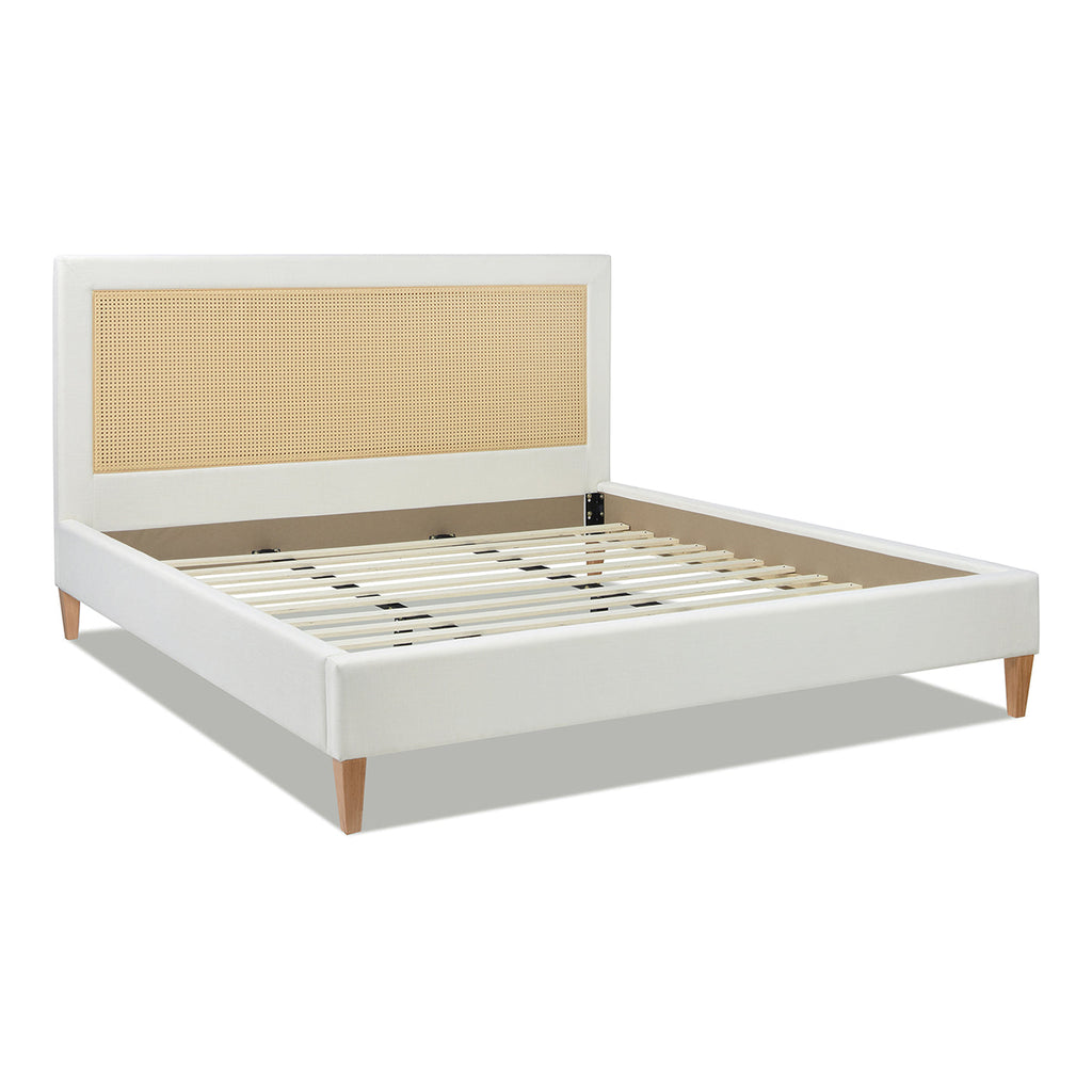 Haley Upholstered Cane-Back Platform Bed, King, Antique