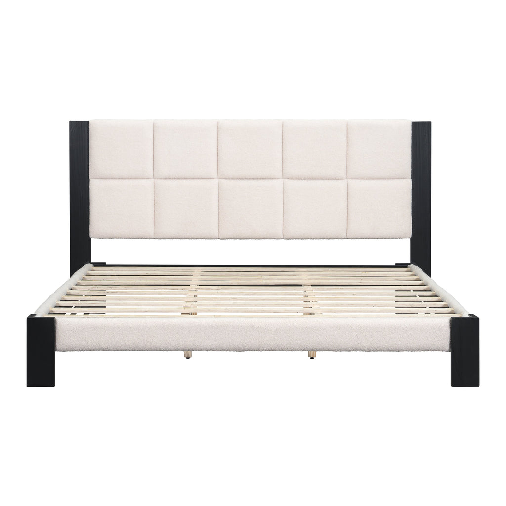 Boucle Cal King Bed Frame with Cube Headboard