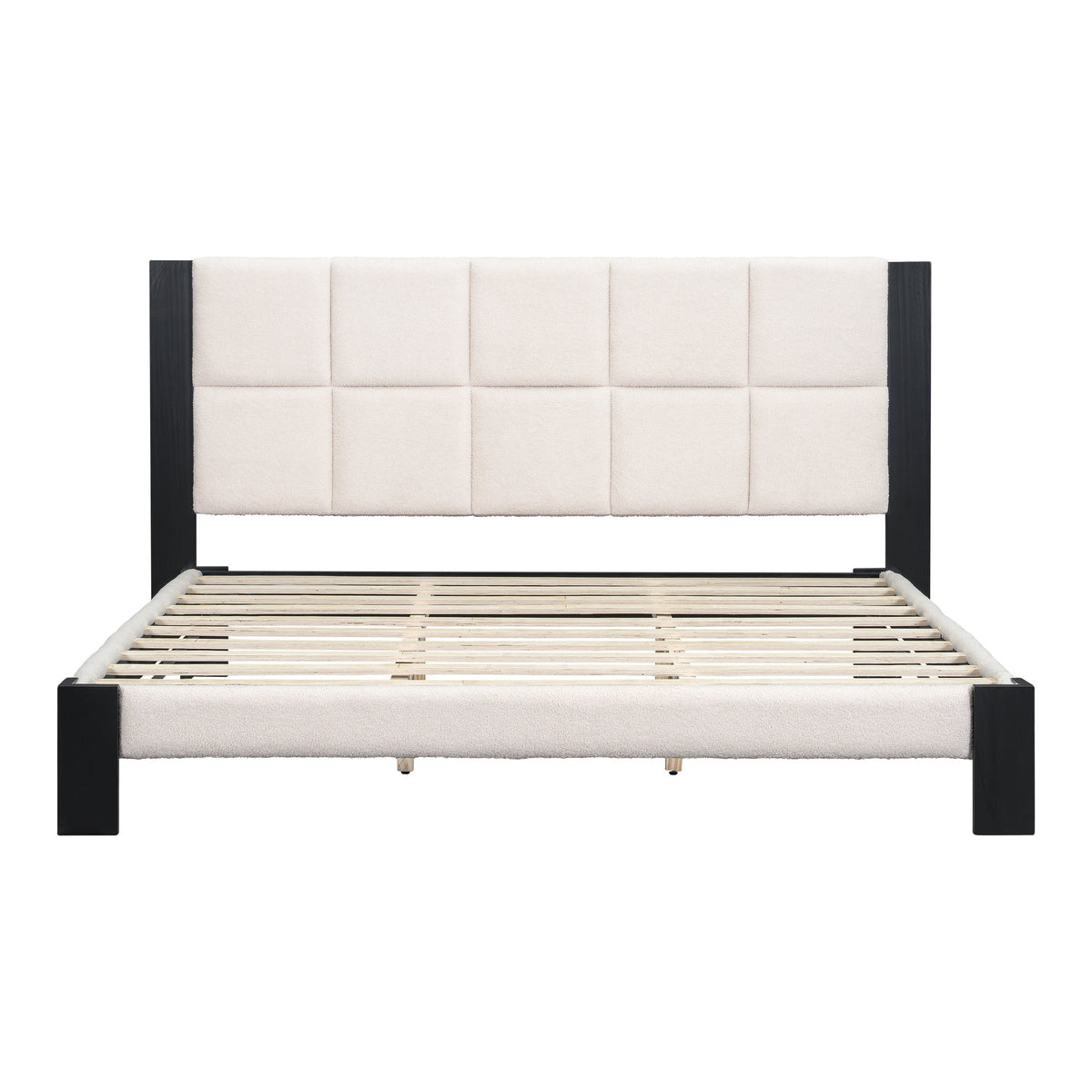 Boucle Cal King Bed Frame with Cube Headboard
