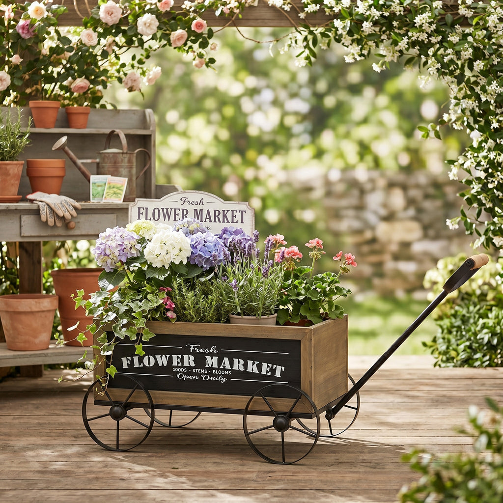 Rustic Wooden Wagon Planter