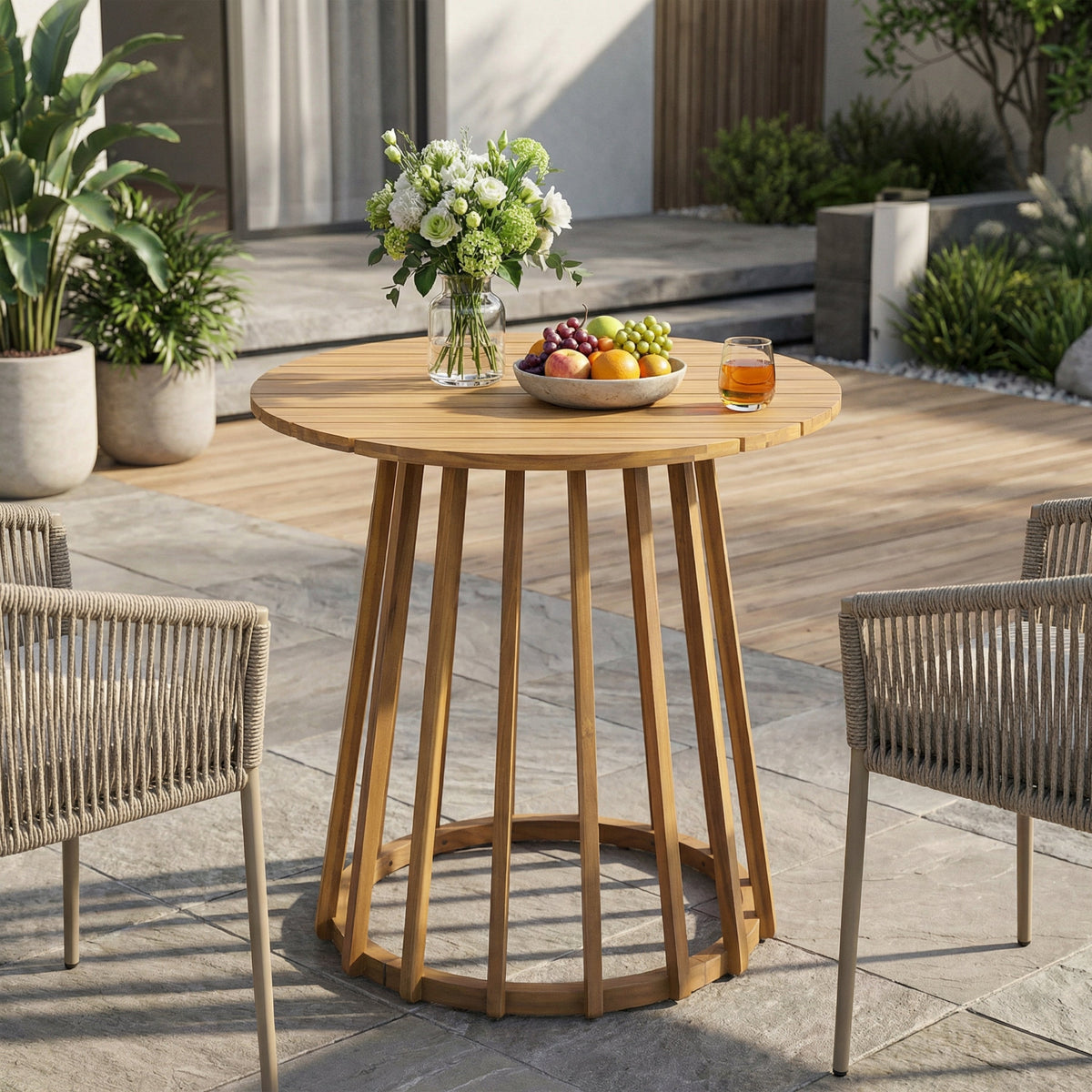 Outdoor Round Top Acacia Wood Dining Table