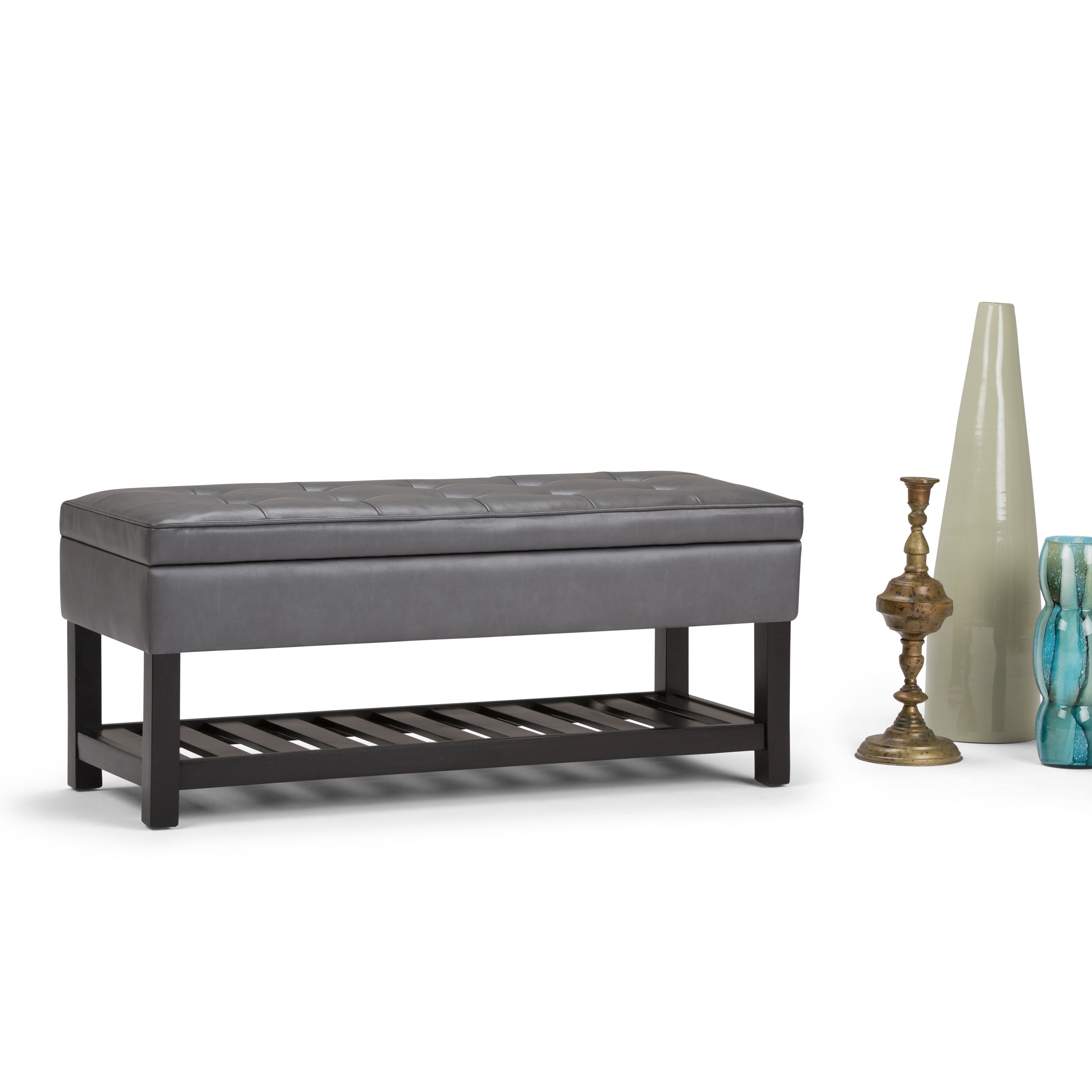 Cosmopolitan Storage Ottoman Bench with Open Bottom - Stone