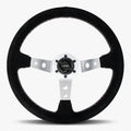 The Daytona | Black Alcantara Suede | Silver Spoke | Black Stitch