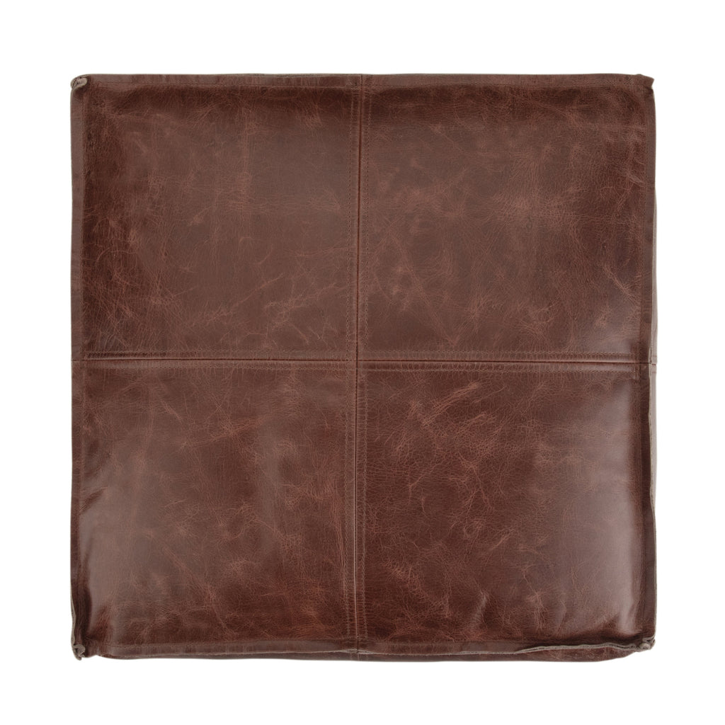 Brody 18 Inch Wide Square Top Stitch Pouf in Distressed