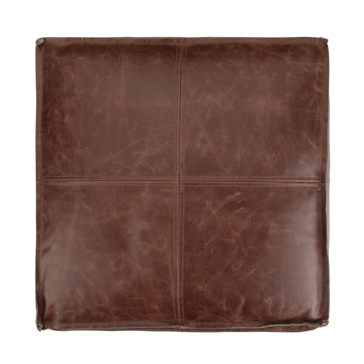 Brody 18 Inch Wide Square Top Stitch Pouf in Distressed