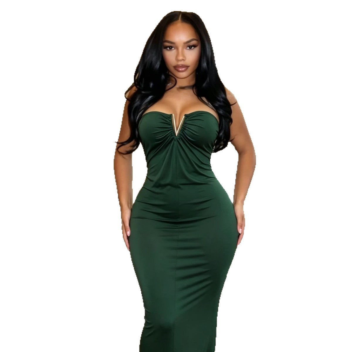 Strapless V-clasp Embellished Dress