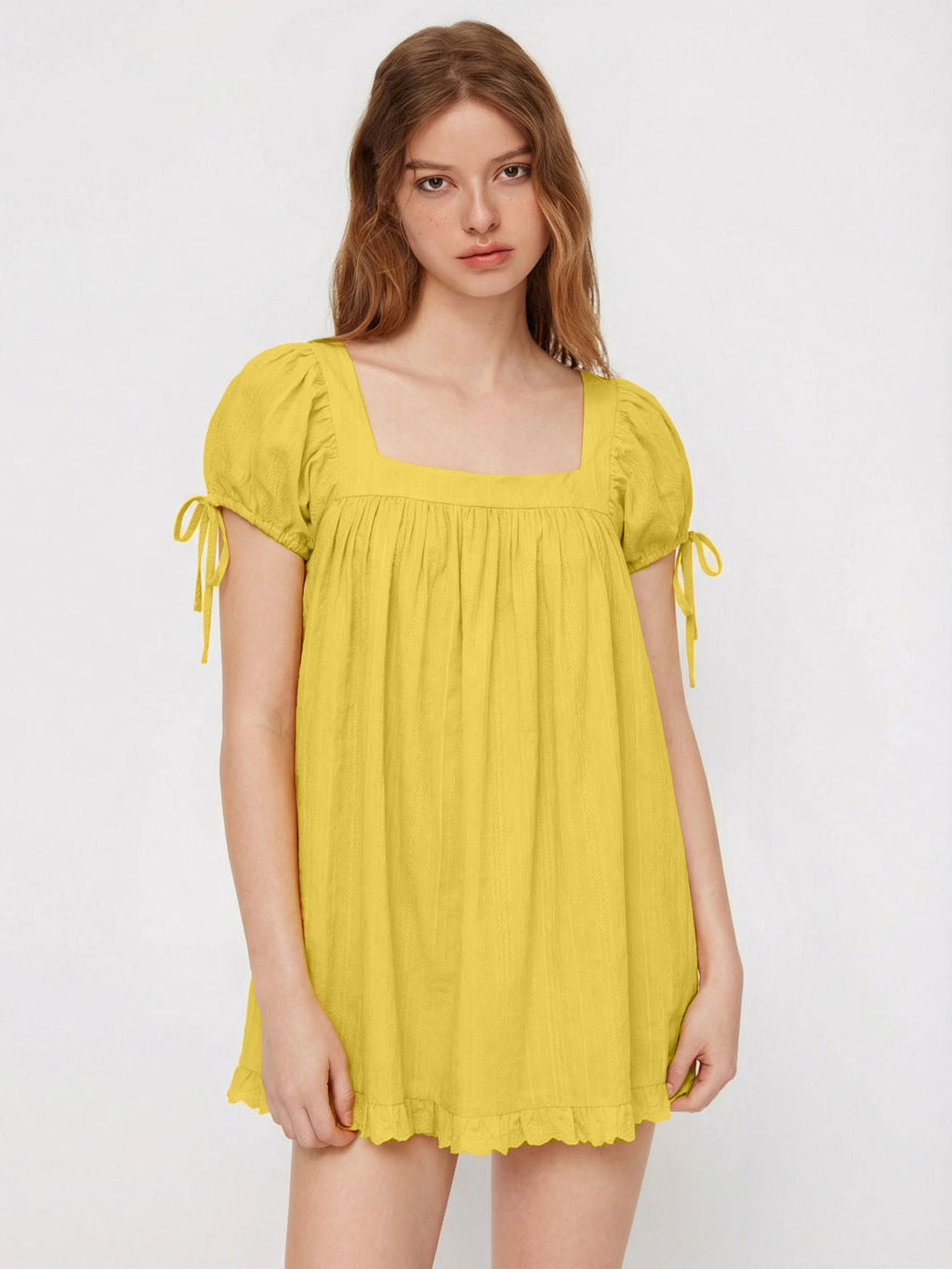 Hot-Selling Cross-Border Women's Casual Square Neck Ruffle Tie Short-Sleeve Shirt