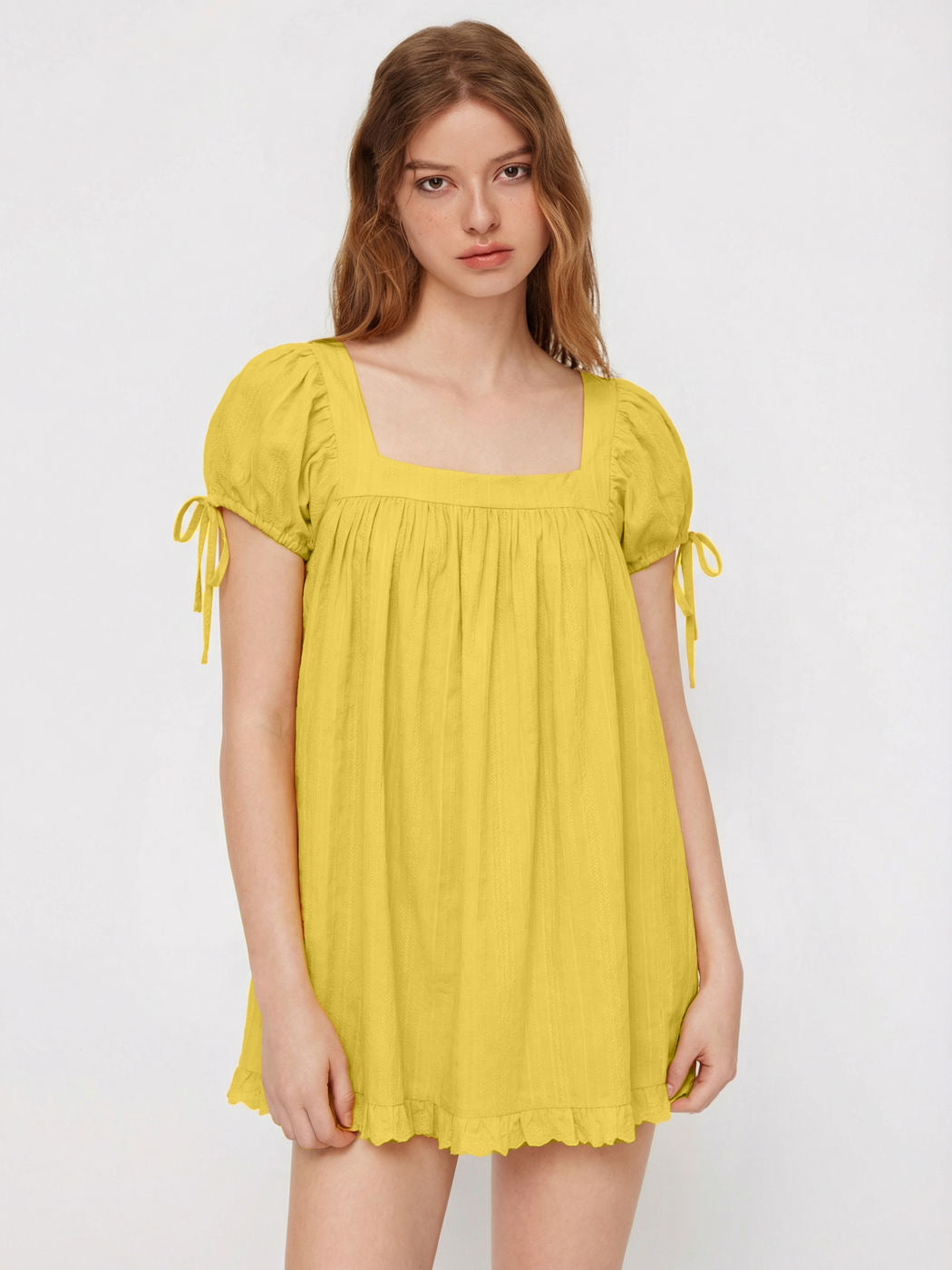 Hot-Selling Cross-Border Women's Casual Square Neck Ruffle Tie Short-Sleeve Shirt