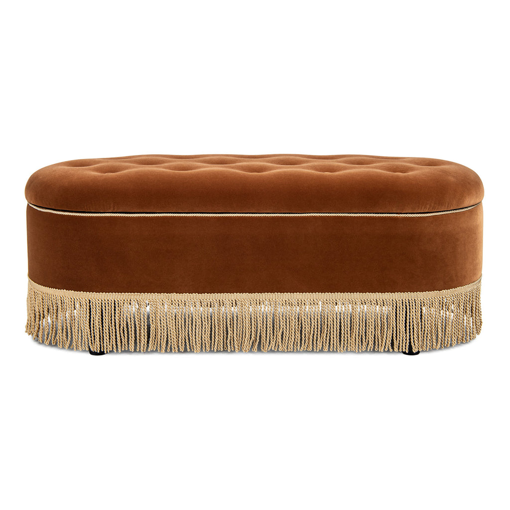 Melinda 48.5" Oval Tufted Bullion Fringe Storage Bench