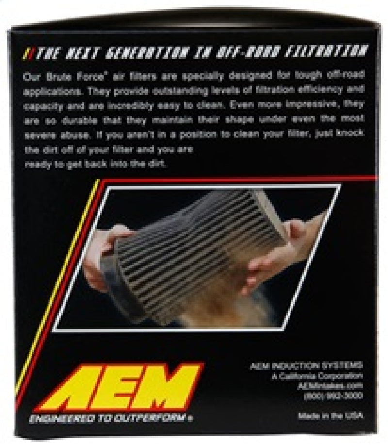 AEM Induction AEM Brute Force Dryflow Air Filter - Conical 6in Base OD / 5.125in Top OD / 5.25in Height 21-205BF