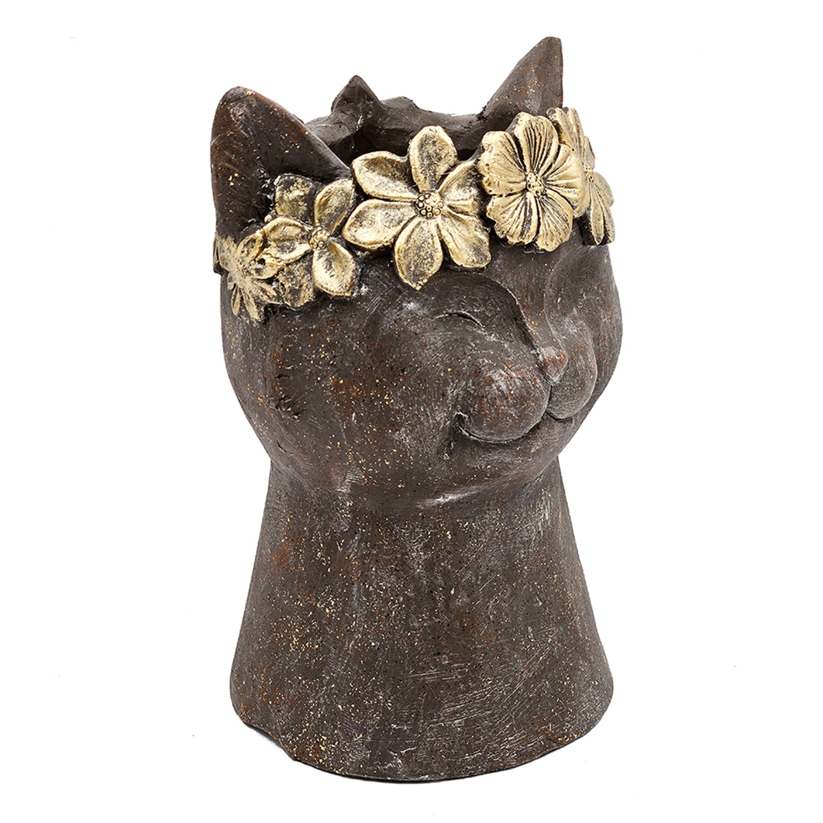8.5x7.7x12.4" Magnesium Cat Statue Planter with Textured