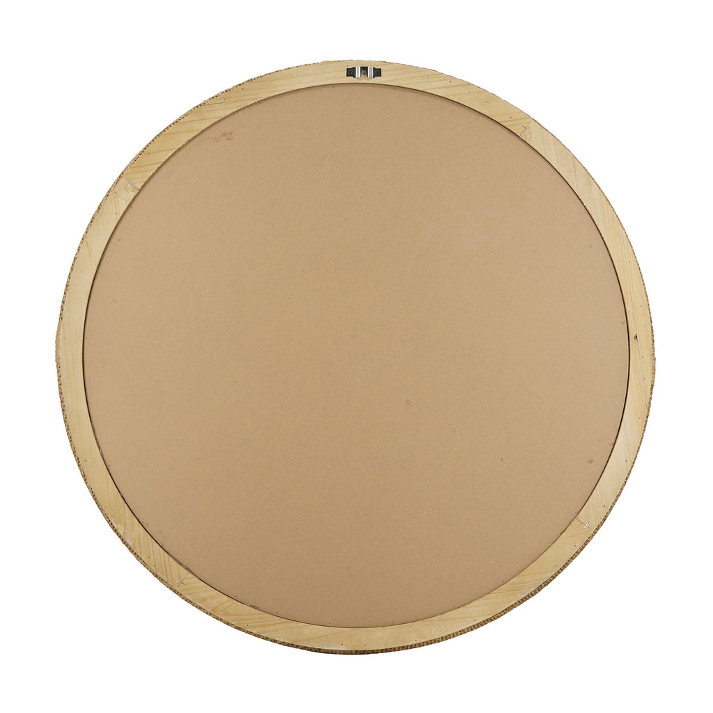 31.9" Woven Rattan Decorative Round Mirror with Wrapped Accents