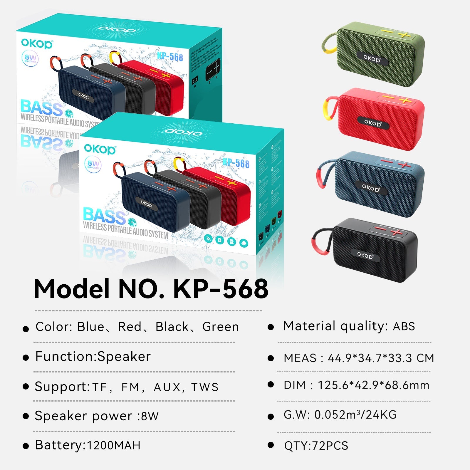 KP-568 Best-Selling Mini Square Bluetooth Speaker Portable Wireless Speaker With Handle Card Slot And Bass In Stock
