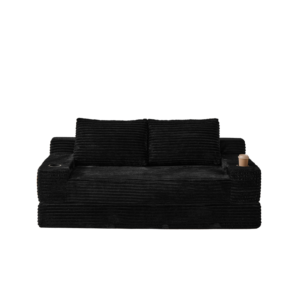 70.8-Inch Corduroy Two-in-One Sofa Bed with Lounge Chair