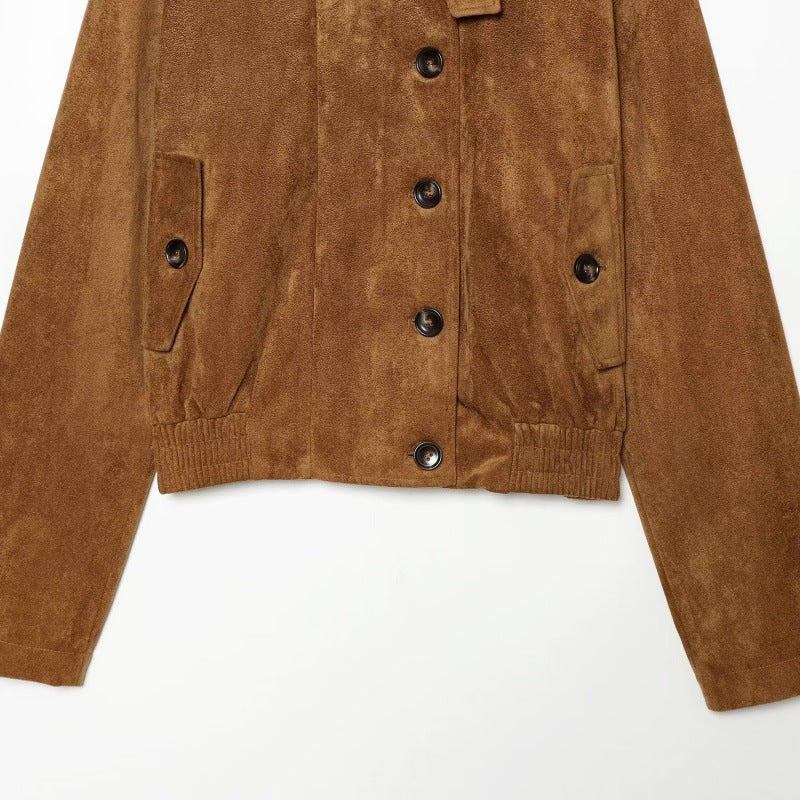 Womens Retro Stand-collar Elastic-waist Jacket Coat