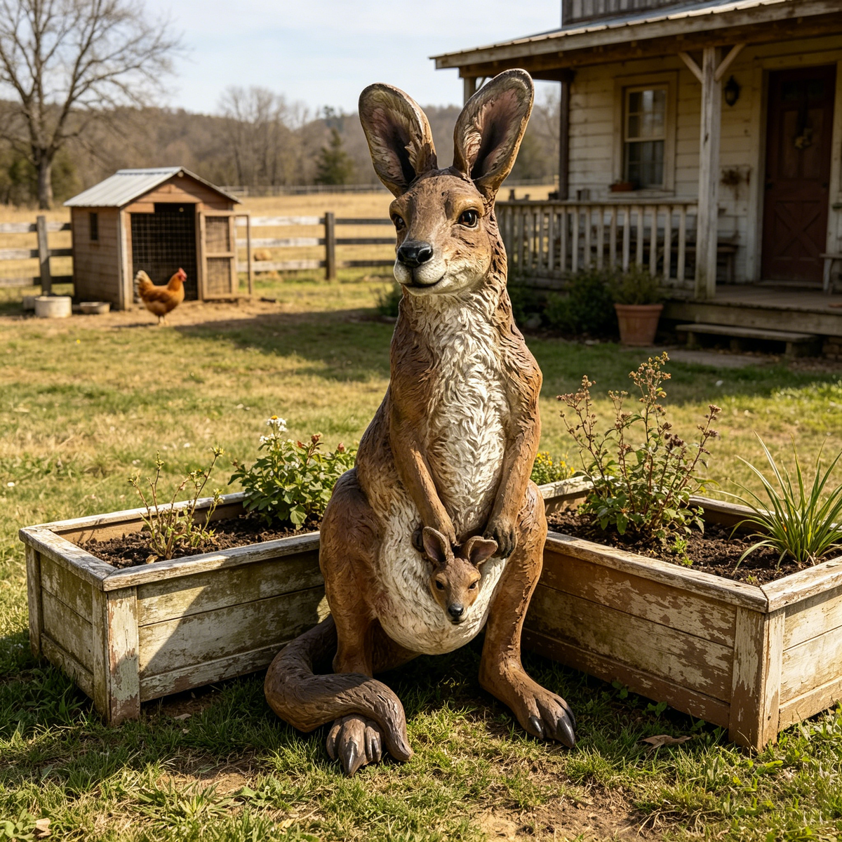 22'' Mother Kangaroo with Joey Statue