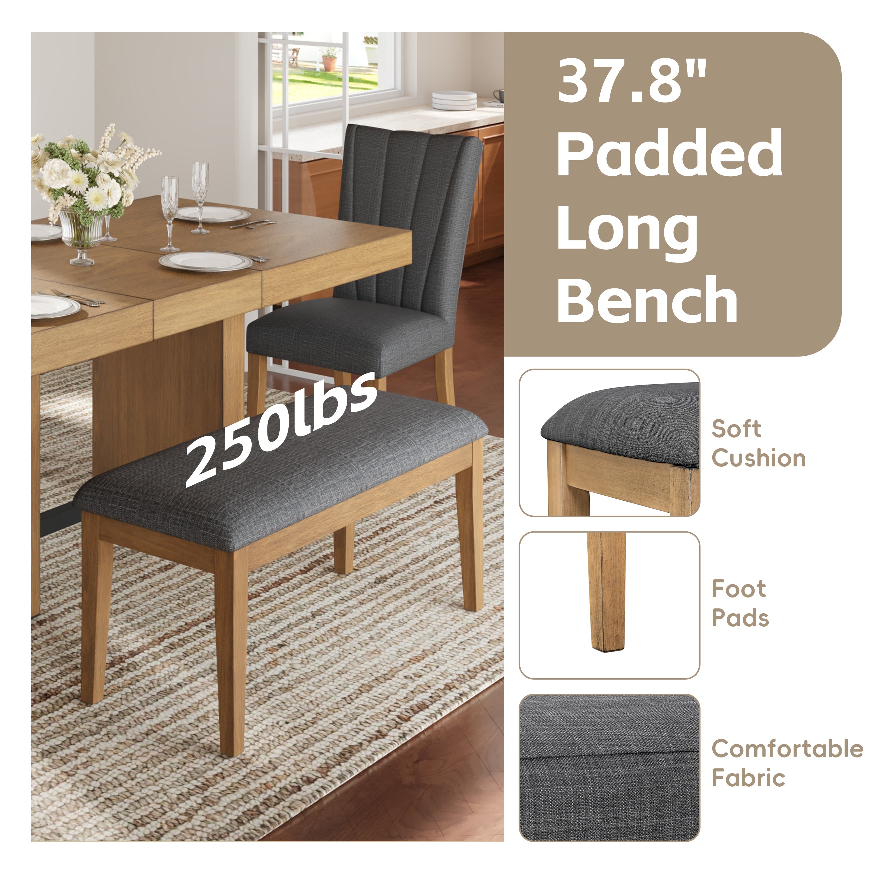 TOPMAX Farmhouse 78.1-Inch Extendable Wood Dining Table Set