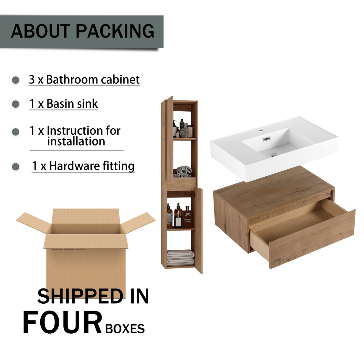 30 Inch Wall-Mounted Bathroom Vanity with Resin Sink