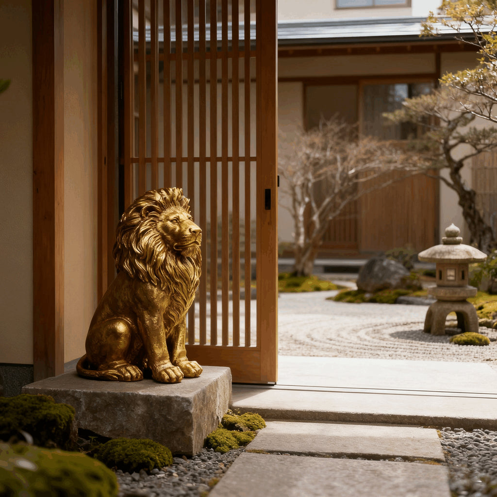 24" Golden Lion Statue - Outdoor Guardian Sculpture