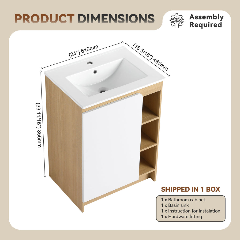 24" Freestanding Bathroom Vanity with Thin-Rim Ceramic Sink