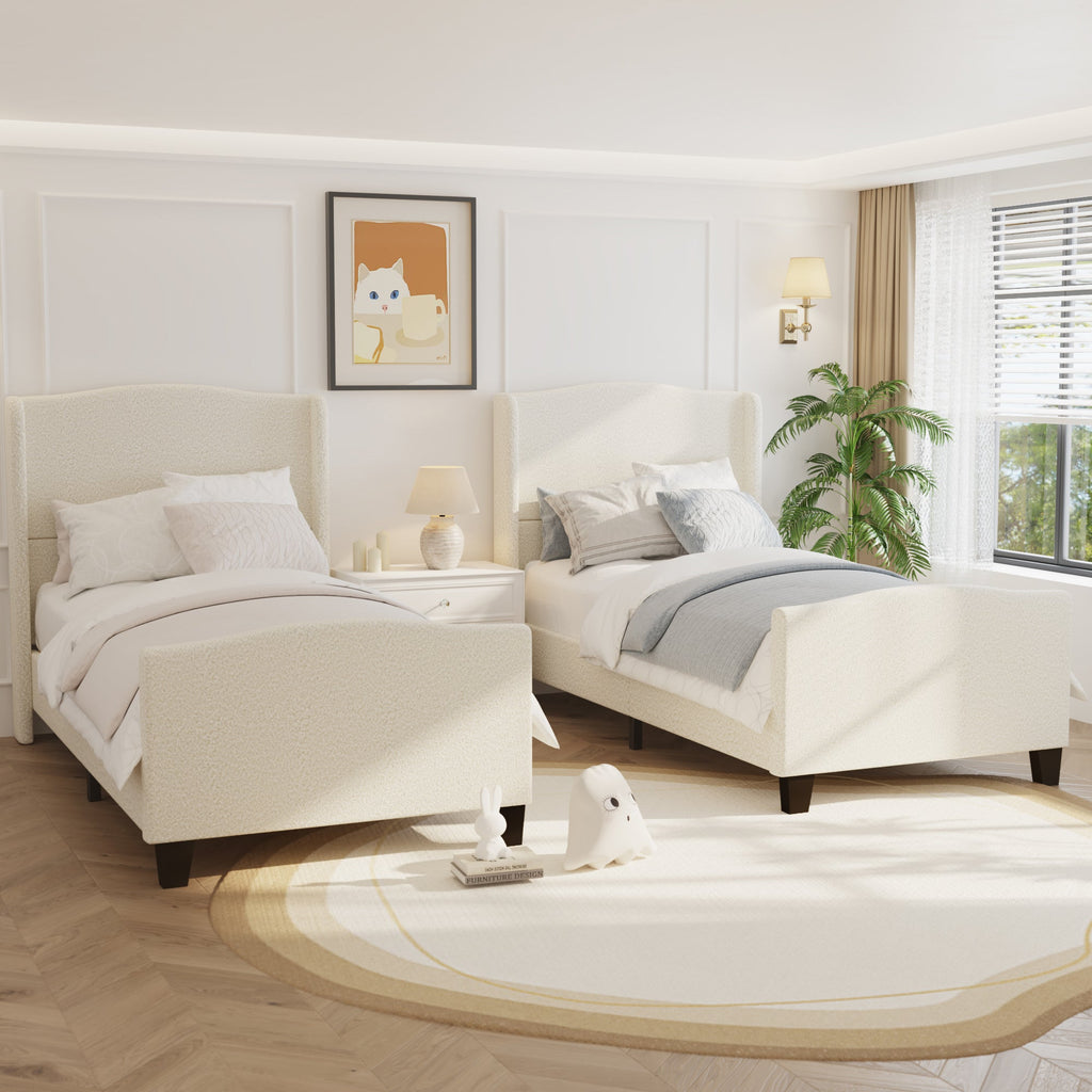 Twin Size Bed Frame with Upholstered Headboard