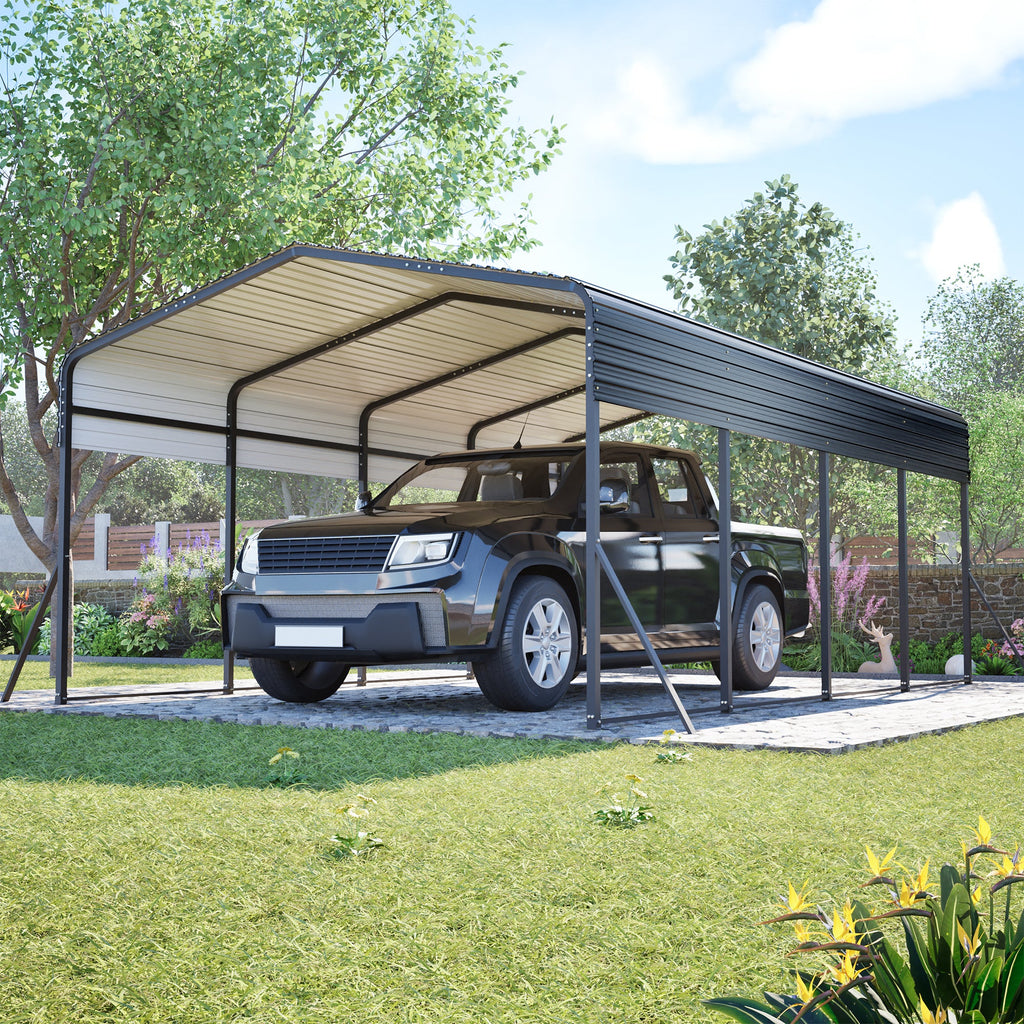13x20 FT Metal Carport with Upgraded Triangle Reinforced Frame