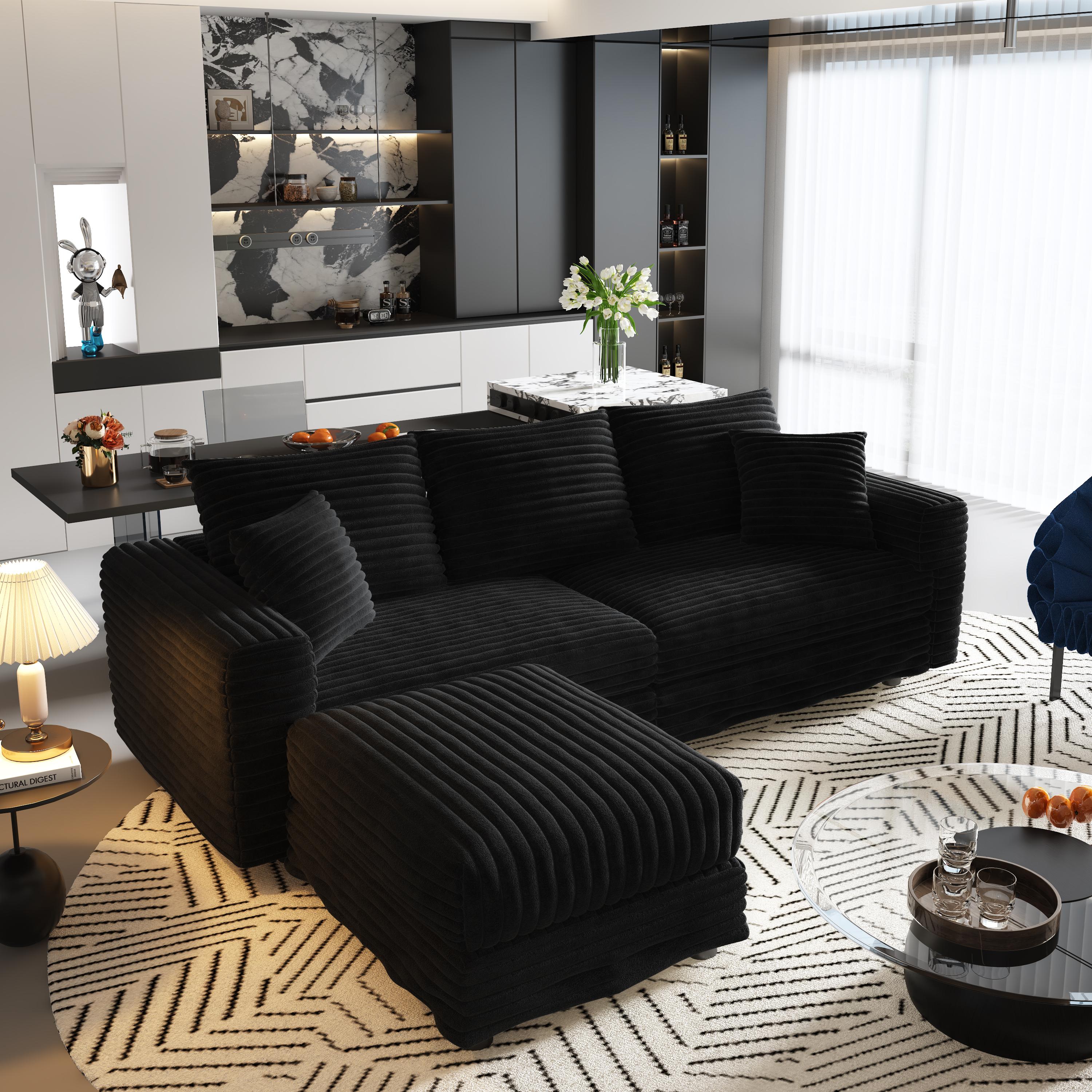 Plush Corduroy 3-Seat Sofa, Modern Comfy Upholstered Couch