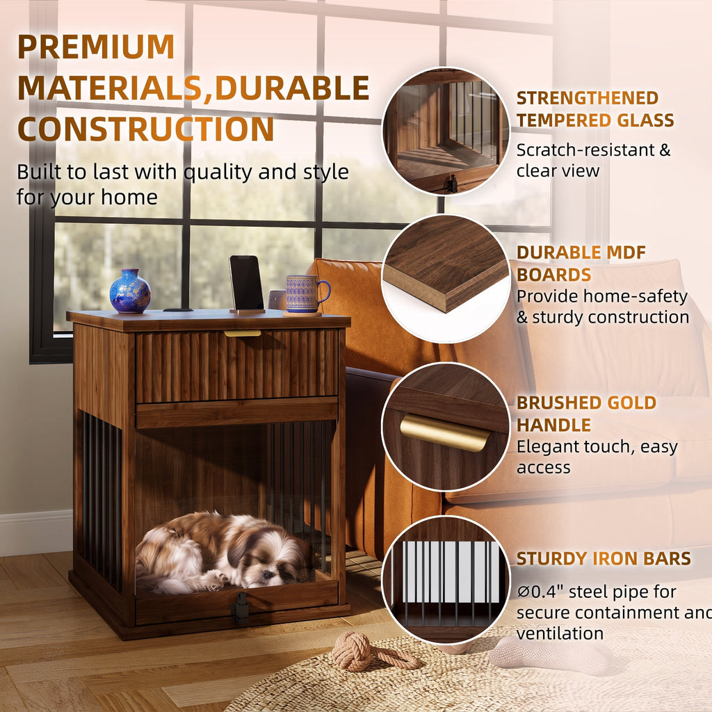 Dog Crate End Table with Charging Station