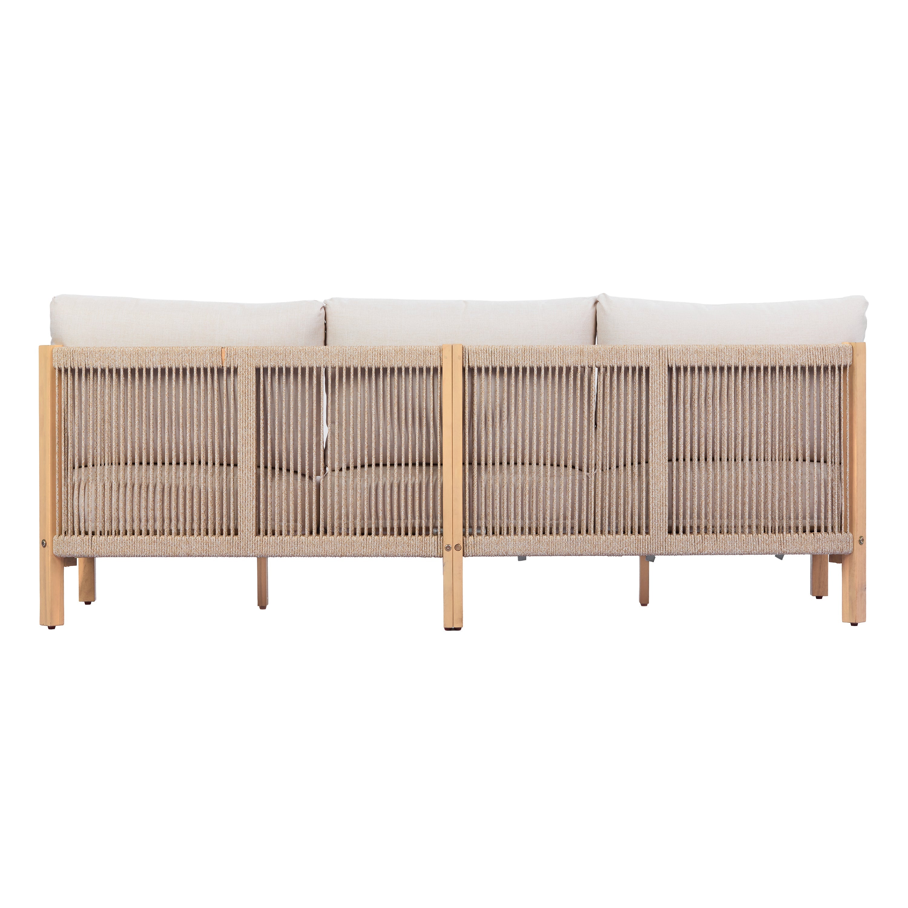 73.23" Outdoor Acacia Wood Frame Three-Seater Sofa