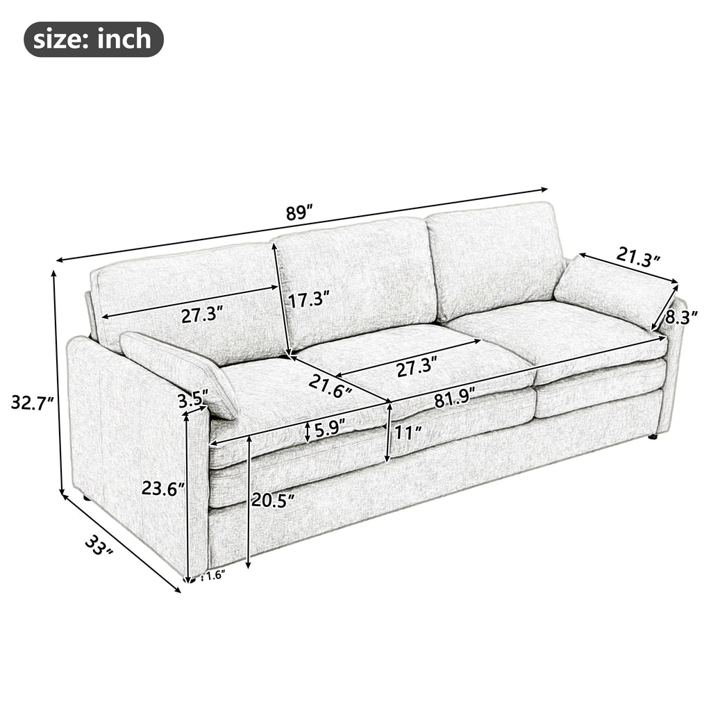 89" Cozy Upholstered 3-Seater Sofa Oversized Comfy Cloud Sofa
