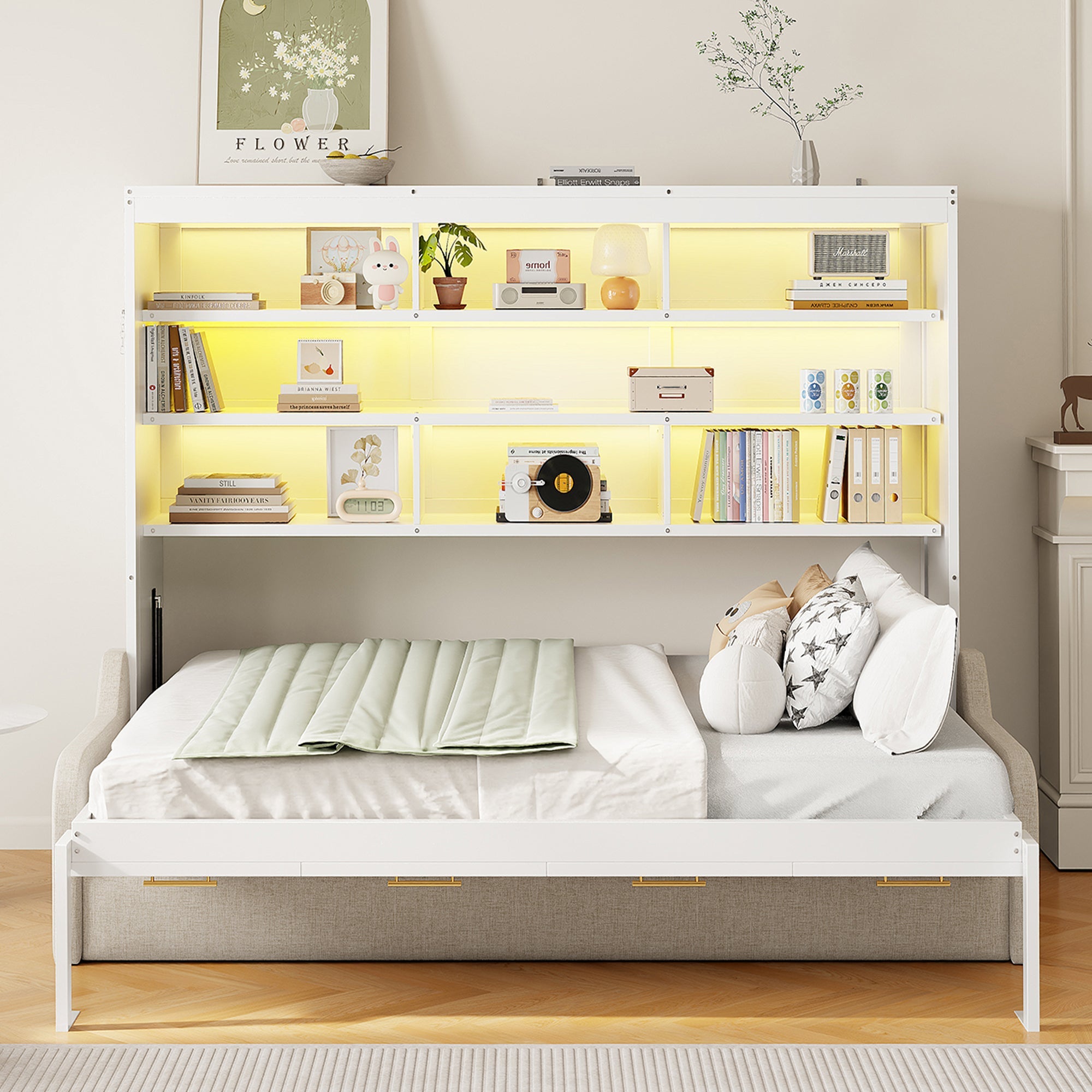 Full Size Murphy Cabinet Bed with Folding Sofa