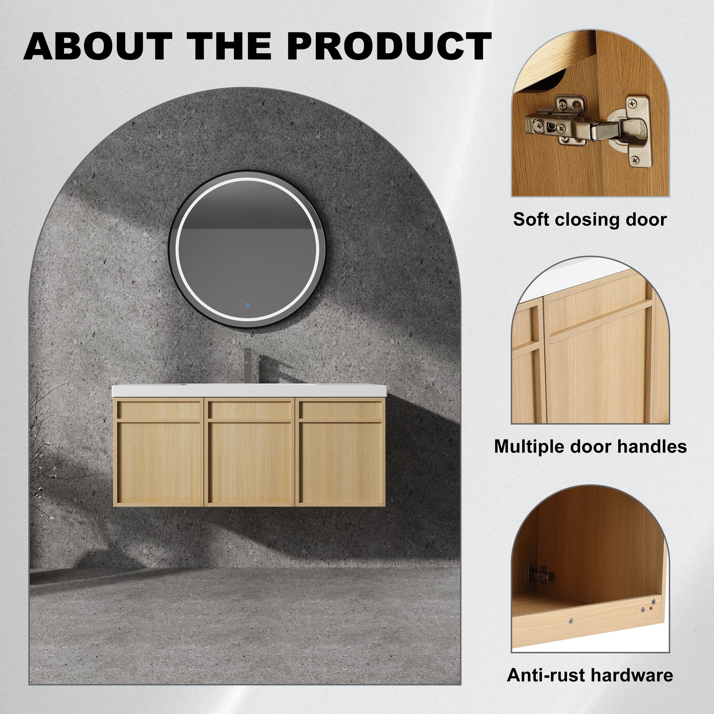 48" Wall-Mounted Bathroom Vanity with Resin Sink