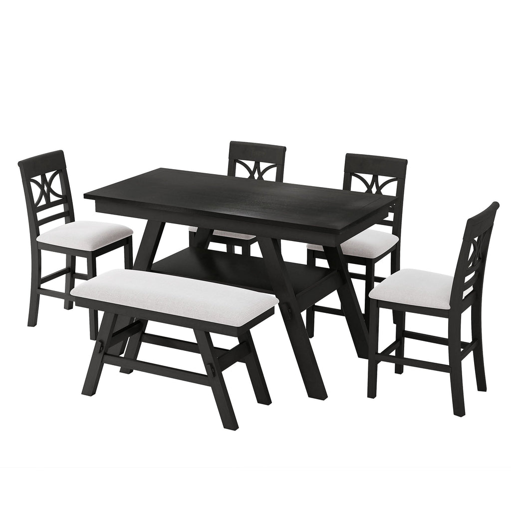 TOPMAX 6-Piece Wood Counter Height Dining Table Set with Storage Shelf